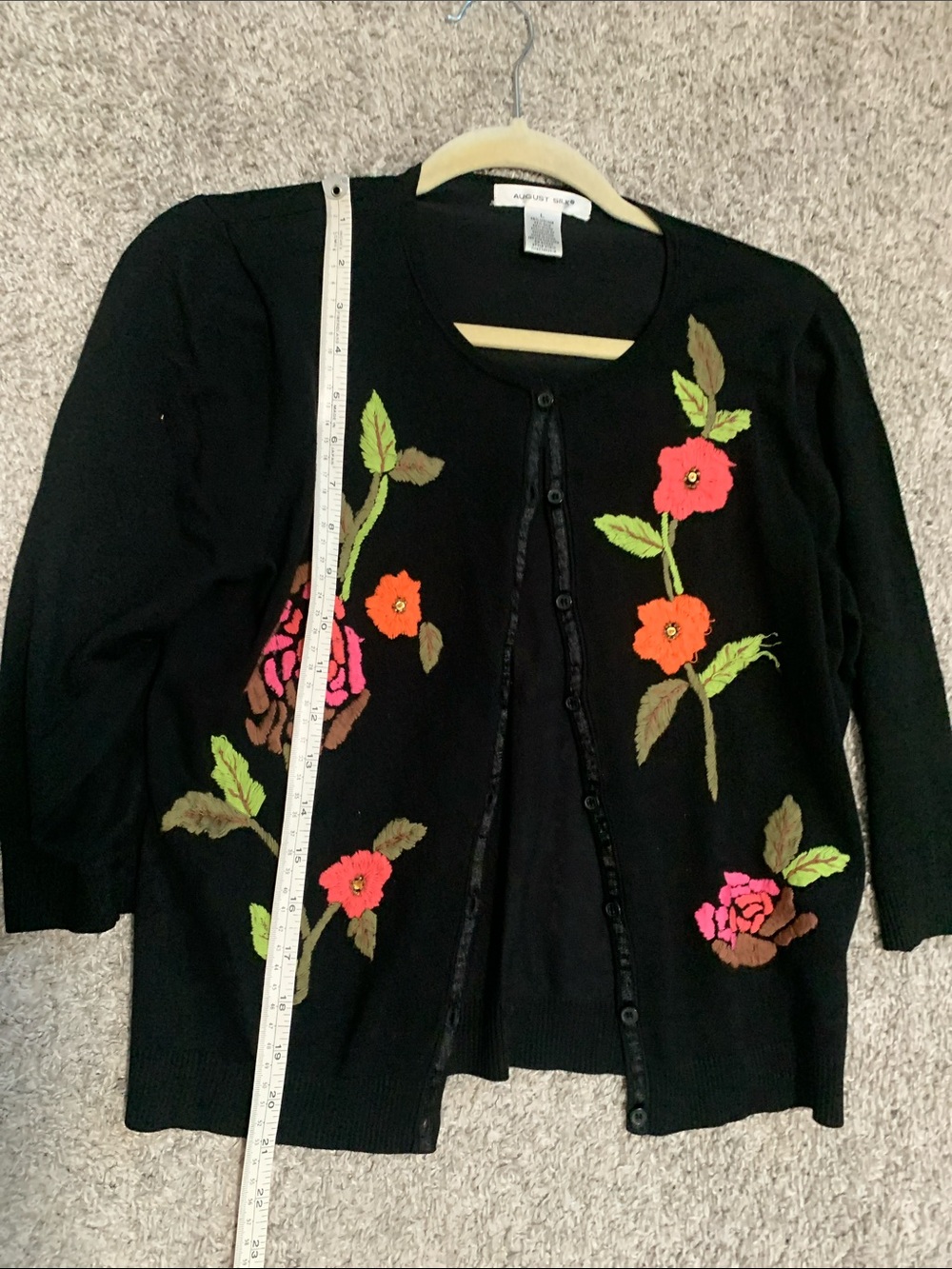 Y2K August Silks Black Grandma Cardigan with Pink and Orange Floral Embroidery - Picture 5 of 5